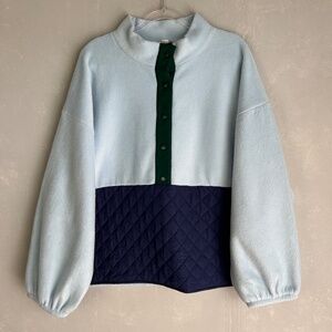 J. Crew Factory plus size 3X quilted Sherpa half zip sweater blue green